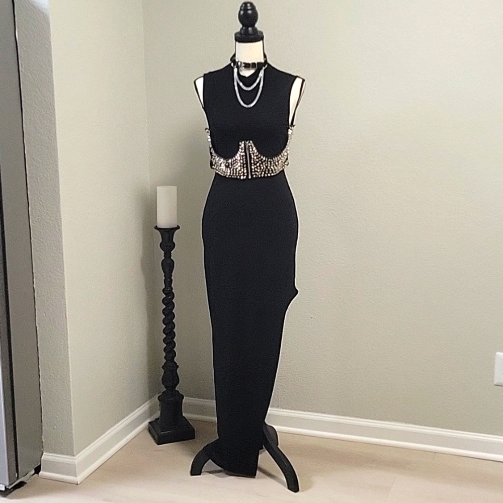 Side slit body con dress